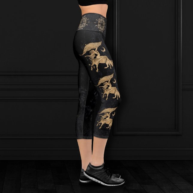 Zodiac Goddess | Cosmic Gold Taurus Astrology Capri Leggings (Creator Uploaded)