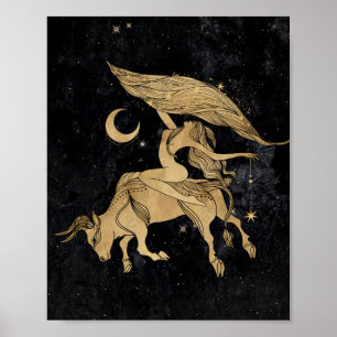 Zodiac Goddess   Cosmic Gold Taurus Astrology Poster