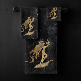 Zodiac Goddess   Cosmic Gold Virgo Astrology Bath Towel Set