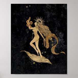 Zodiac Goddess   Cosmic Gold Virgo Astrology Poster