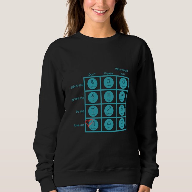 Zodiac Interaction Chart Scorpio Edition Astrology Sweatshirt (Front)