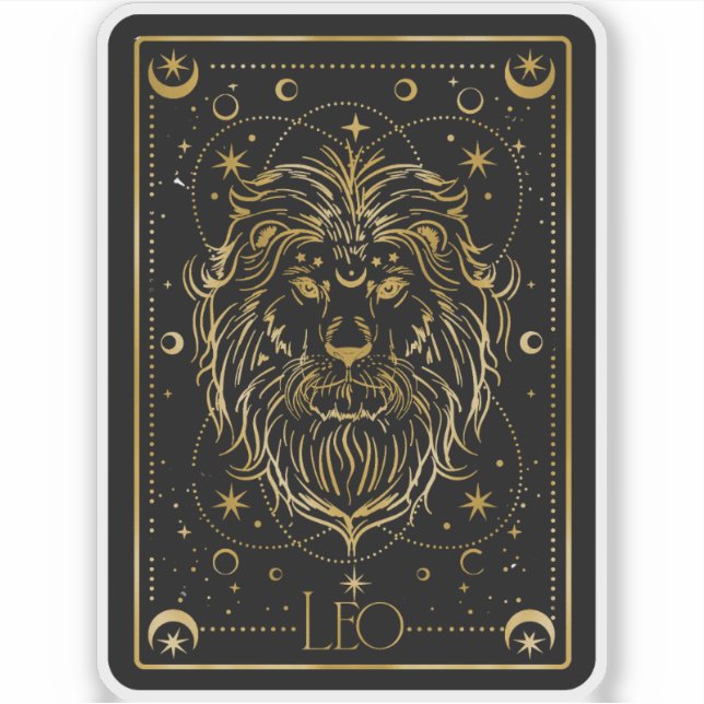 Zodiac Leo Black & Gold Astrological Sticker (Front)