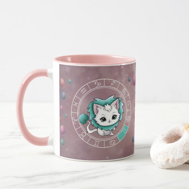 Zodiac Leo Cute Cat Wheel Planet Astrology Mug (With Donut)