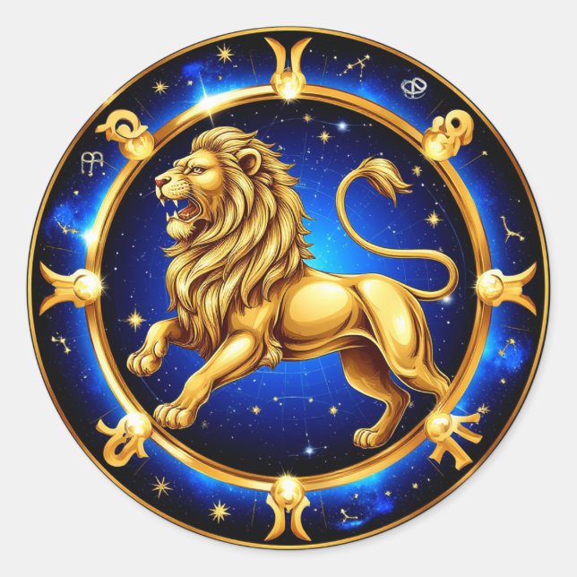Zodiac Leo Emblem Classic Round Sticker (Front)