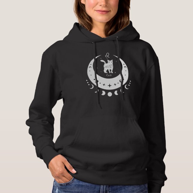 Zodiac Leo Horoscope Astrology Sign Cat Crescent M Hoodie (Front)