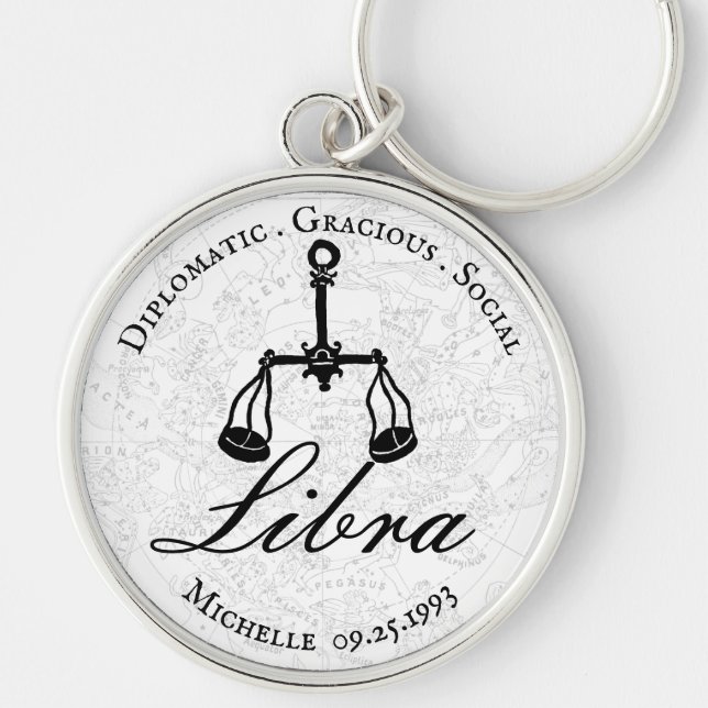 Zodiac Libra Astrology Personality White Custom  Key Ring (Front)