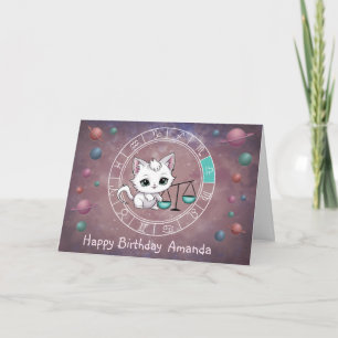 Zodiac Libra Cute Cat Wheel Planet Astrology Card