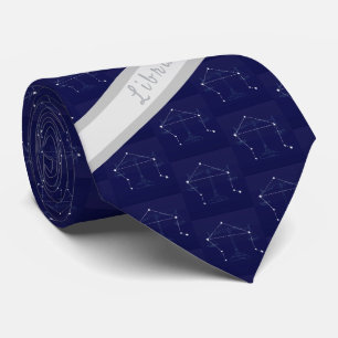 Zodiac Libra Monogram Blue Grey Scales Tie