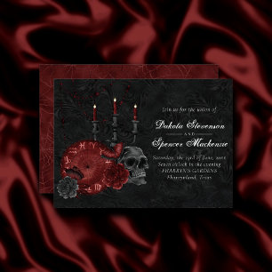 Zodiac Magic Crimson   Henna Red Gothic Skull Rose Invitation
