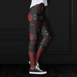 Zodiac Magic Crimson   Henna Red Gothic Skull Rose Leggings