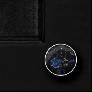 Zodiac Magic Dark Navy Blue Gothic Skull Roses Ceramic Knob