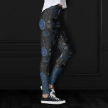 Zodiac Magic | Dark Navy Blue Gothic Skull Roses Leggings<br><div class="desc">Unique wearable art! Sophisticated palette of mixed medium abstract textures add the perfect pop of colour for your personal style. Also transferable to school/office supplies, party accessories, or decor for an easy do-it-yourself home makeover room facelift! For other products or colours, visit the JustFharryn store @ Zazzle or contact the...</div>