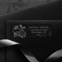 Zodiac Magic | Dark Navy Blue Gothic Skull Roses