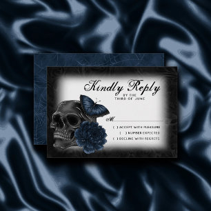 Zodiac Magic Dark Navy Blue Gothic Skull Roses RSVP Card