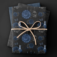 Zodiac Magic | Dark Navy Blue Gothic Skull Roses