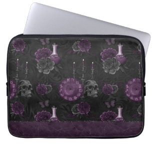 Zodiac Magic Dark Purple Plum Gothic Skull Roses Laptop Sleeve