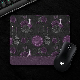 Zodiac Magic Dark Purple Plum Gothic Skull Roses Mouse Pad