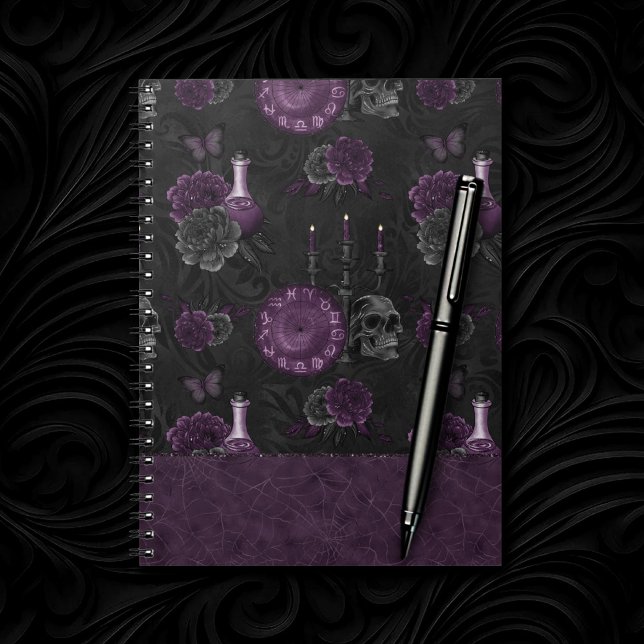 Zodiac Magic | Dark Purple Plum Gothic Skull Roses Notebook (Creator Uploaded)