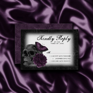 Zodiac Magic   Dark Purple Plum Gothic Skull Roses RSVP Card