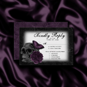Zodiac Magic Dark Purple Plum Gothic Skull Roses RSVP Card