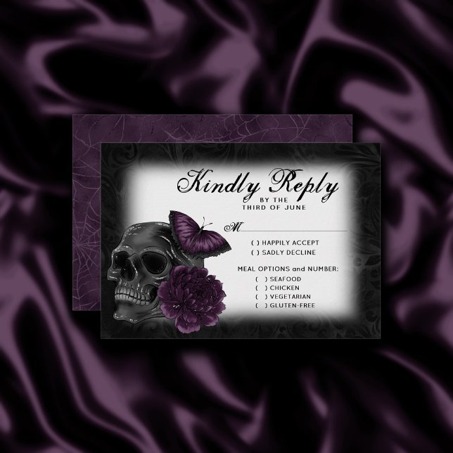 Zodiac Magic | Dark Purple Plum Gothic Skull Roses RSVP Card (Creator Uploaded)