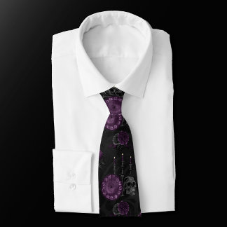 Zodiac Magic | Dark Purple Plum Gothic Skull Roses Tie