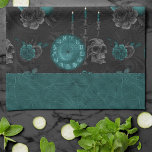 Zodiac Magic | Dark Teal Green Gothic Skull Roses Tea Towel<br><div class="desc">Great way to give any room a facelift or new feel for an easy DIY home makeover! Sophisticated palette of mixed medium abstract textures add the perfect pop of colour for your personal style. Also transferable to school/office supplies, party accessories, and more! For other products or colours, visit the JustFharryn...</div>