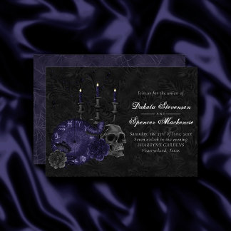 Zodiac Magic | Midnight Indigo Gothic Skull Roses Invitation
