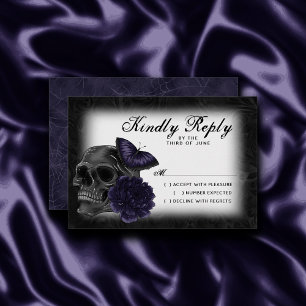 Zodiac Magic   Midnight Indigo Gothic Skull Roses RSVP Card