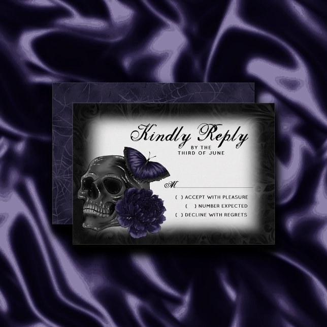 Zodiac Magic | Midnight Indigo Gothic Skull Roses RSVP Card (Creator Uploaded)