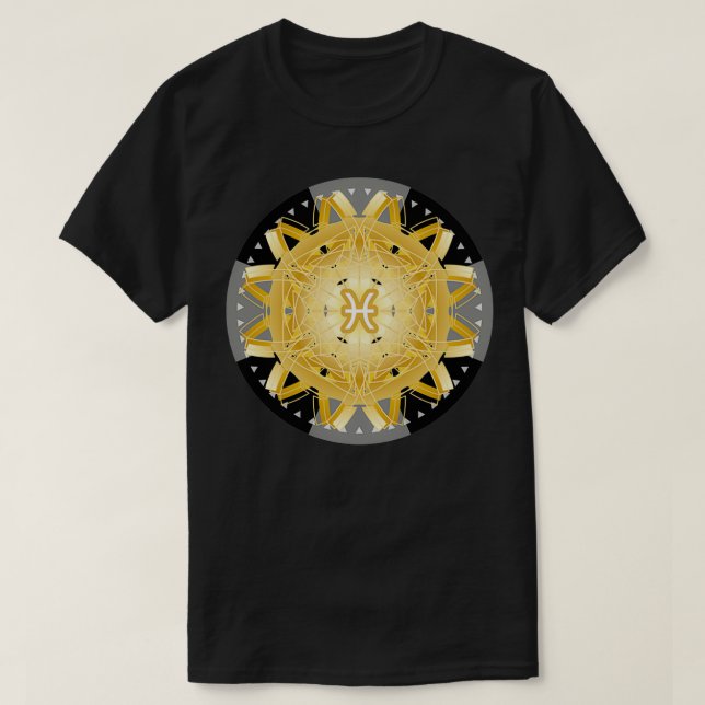 Zodiac Mandala PISCES Black T-Shirt (Design Front)