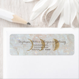 Zodiac Moon Ice Blue Celestial Gold Return Address Label