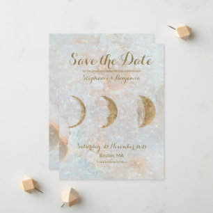 Zodiac Moon Ice Blue Celestial Gold Save the Date  Announcement