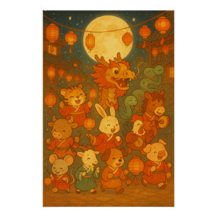 Zodiac Moon Parade Poster – 12 Chinese Animals