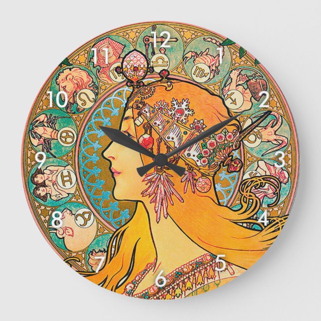 Zodiac, Mucha Large Clock (Front)