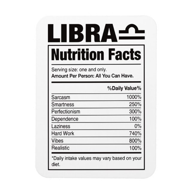 Zodiac Nutritional Values Fridge Magnet  (Vertical)