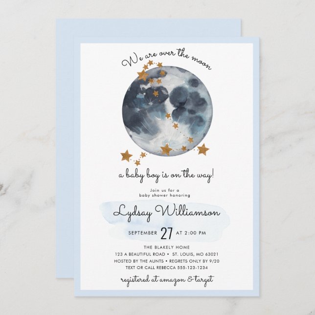 Zodiac Over The Moon Baby Shower Invitation (Front/Back)