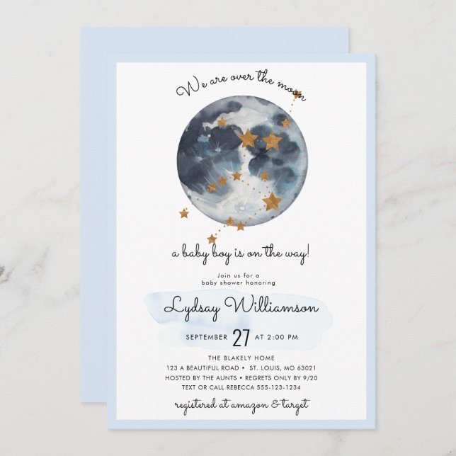 Zodiac Over The Moon Baby Shower Invitation (Front/Back)