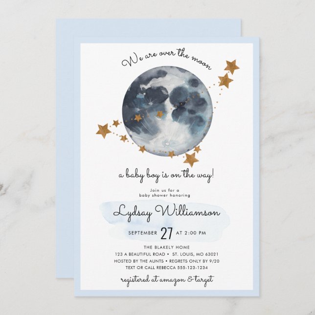 Zodiac Over The Moon Baby Shower Invitation (Front/Back)