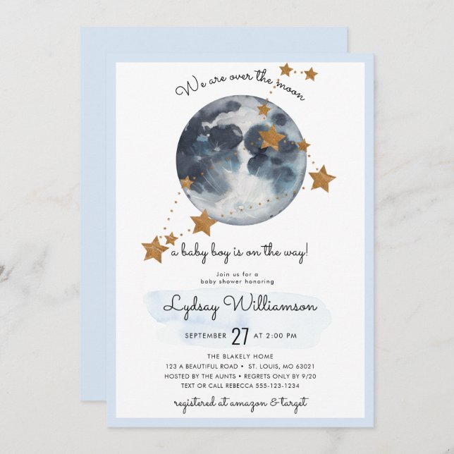 Zodiac Over The Moon Baby Shower Invitation (Front/Back)