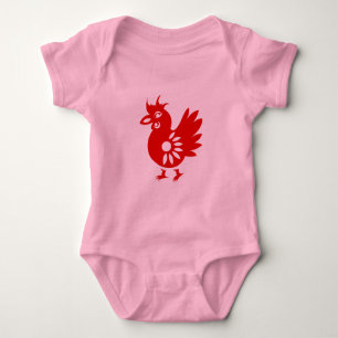 ZODIAC PAPERCUT ROOSTER ILLUSTRATION BABY BODYSUIT