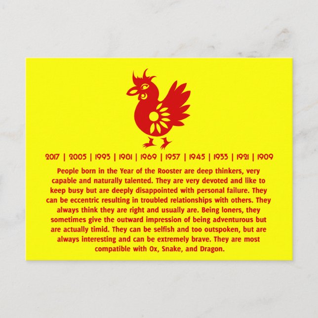 ZODIAC PAPERCUT ROOSTER ILLUSTRATION POSTCARD (Front)