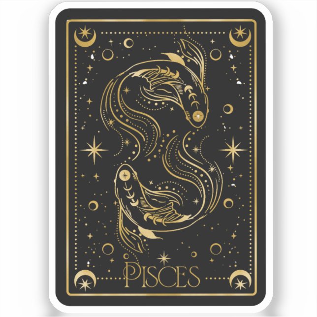 Zodiac Pisces Black & Gold Die-Cut Vinyl Sticker (Front)