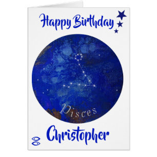 Zodiac Pisces Card, Horoscope Birthday Card