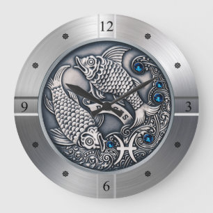 Zodiac ~ Pisces ~ Celestial ~ Western Astrology ~  Large Clock