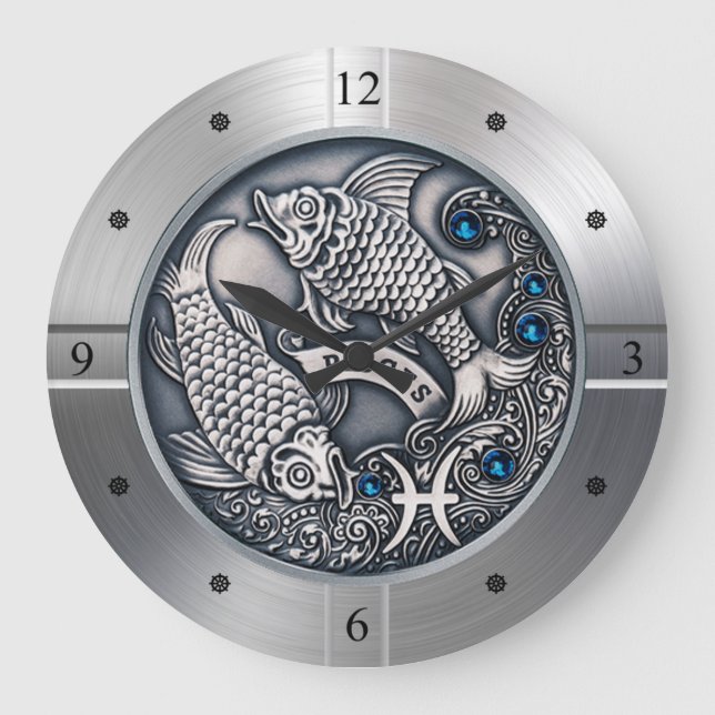 Zodiac ~ Pisces ~ Celestial ~ Western Astrology ~  Large Clock (Front)