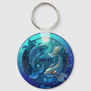 Zodiac Pisces Customise NAME, DATE Key Ring