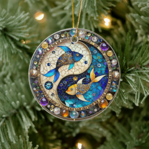 Zodiac - Pisces Fish Yin and Yang Ceramic Ornament