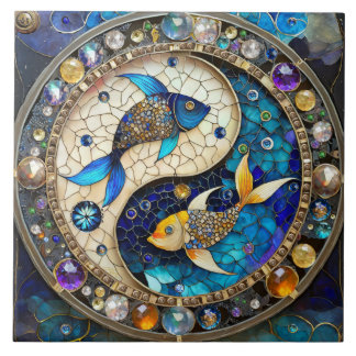 Zodiac - Pisces Fish Yin and Yang Ceramic Tile