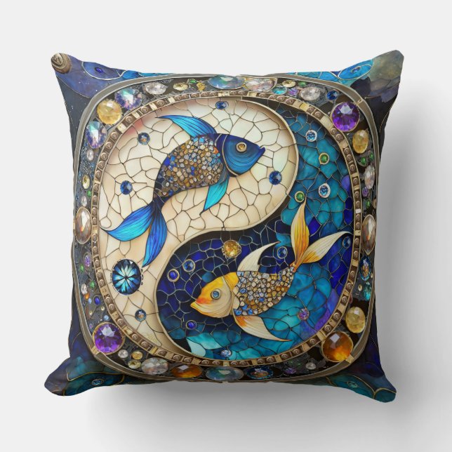 Zodiac - Pisces Fish Yin and Yang Cushion (Front)